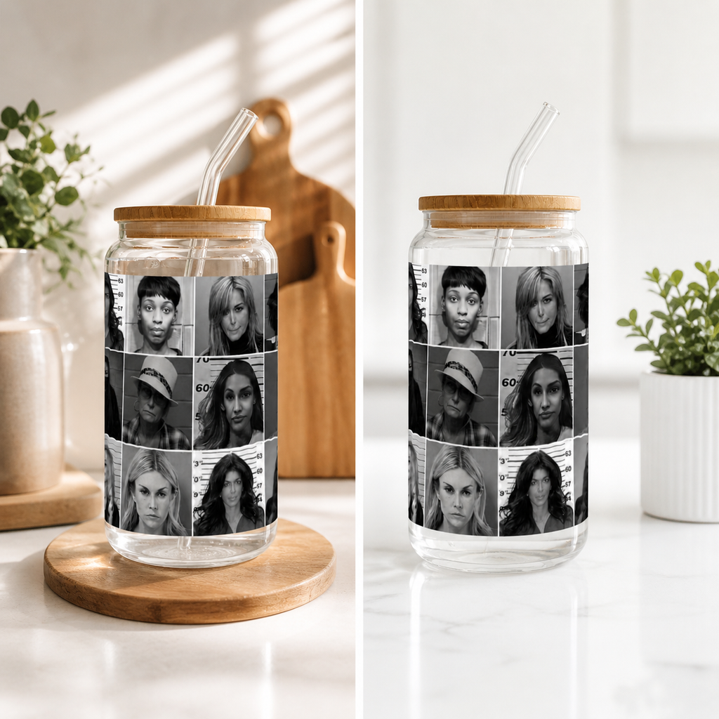 Real Housewives Mugshot Glass Tumbler