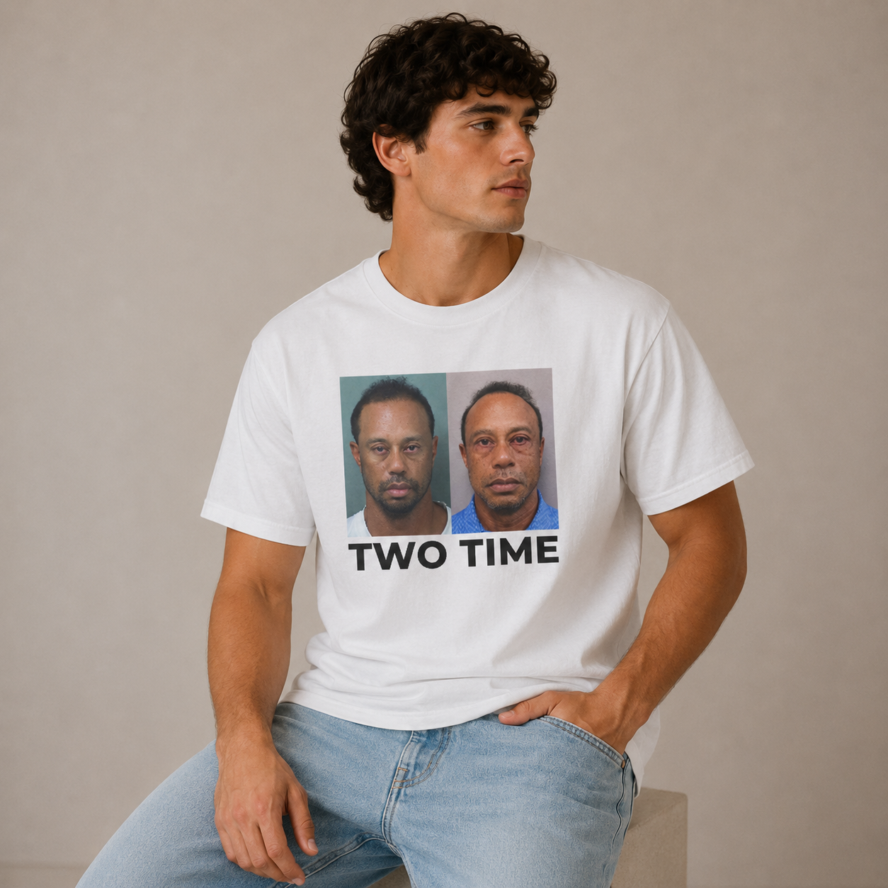 Tiger Two Time Golf Mugshot Shirt